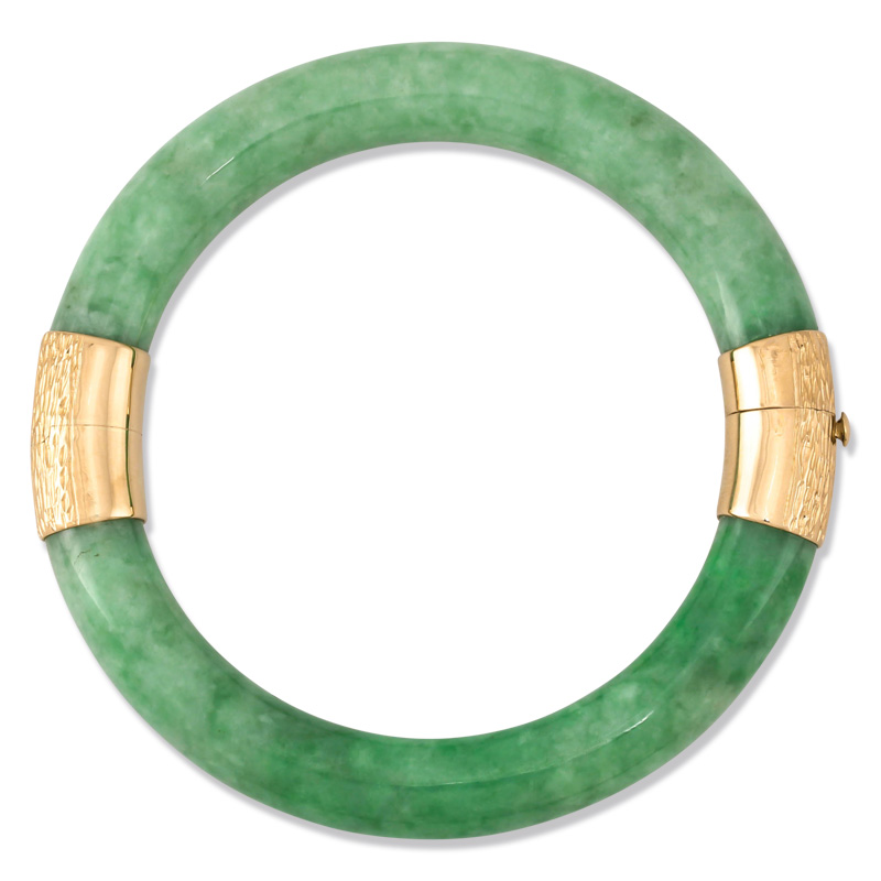 Certified Natural Green Jade Hinge & Clasp Bangle Bracelet by Mason-Kay Jade