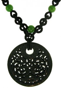 Carved Black Jade Disk Necklace