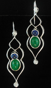 Green Jade, Sapphire & Diamond Dangle Earrings Mason-Kay Design by Kristina