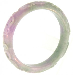 Carved Lavender & Green Jade Bangle Bracelet