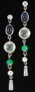 Ice Jade, Green Jade, Diamond & Sapphire Drop Earrings Mason-Kay Design by Kristina