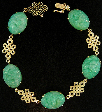 Carved Green Jade Link Bracelet by Kristina for Mason-Kay Jade