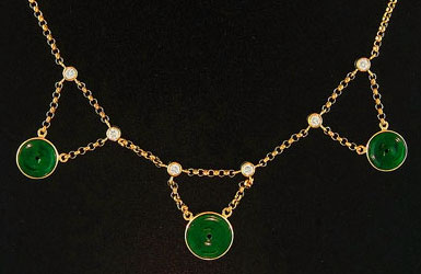 Green Jade Disc & Diamond Necklace by Kristina Mason