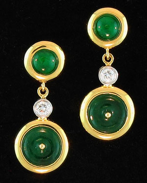 Green Jade & Diamond Earrings by Kristina Mason