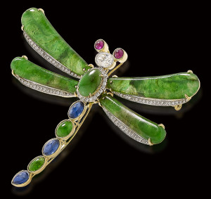 Green Jade, Diamond, Ruby & Sapphire Dragonfly Pin & Pendant Mason-Kay Design by Kristina