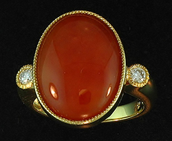 Red Jade Ring With Diamond Side Stones by Kristina for Mason-Kay Jade