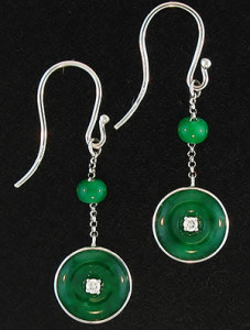 Green Jade Disc & Diamond Drop Earring Mason-Kay Design by Kristina