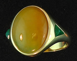 Yellow Jade Gypsy Ring With Green Jade Side Stones by Kristina for Mason-Kay Jade