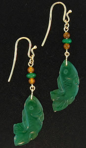 Carved Green Jade Fish Drop Earrings Mason-Kay Design by Kristina
