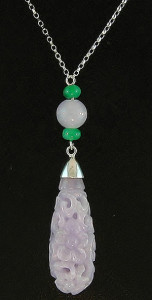 Carved Lavender Jade Drop Pendant Mason-Kay Design by Kristina