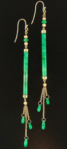 Long Green Jade Drop Earrings With Dangles Mason-Kay Design by Kristina