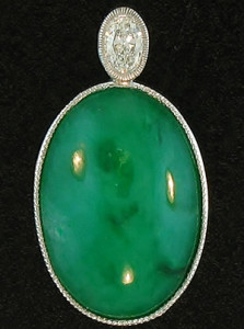 Green Jade Oval Cab Pendant With Oval Diamond Bail Mason-Kay Design by Kristina