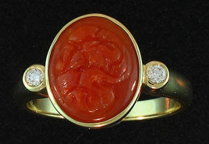 Carved Red Jade & Diamond Ring Mason-Kay Design by Kristina