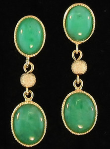 Green Jade Double Oval Cabochon Drop Earrings Mason-Kay Jade Design by Kristina