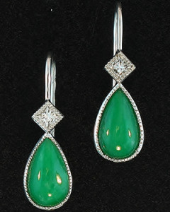 Green Jade & Diamond Earrings Mason-Kay Design by Kristina