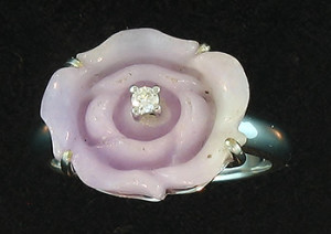 Carved Lavender Jade Flower Ring Mason-Kay Design by Kristina