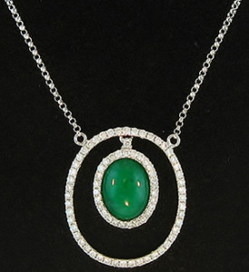 Green Jade & Micro-Set Diamond Necklace Mason-Kay Design by Kristina