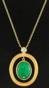 Green Jade, Diamond & Gold Circle Necklace Mason-Kay Design by Kristina