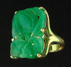 Large Carved Green Jade Cocktail ring Mason-Kay Design by Kristina