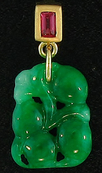 Carved Green Jade Pendant With Ruby Bail, Mason-Kay Design by Kristina