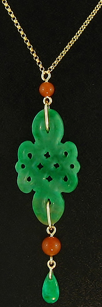 Carved Green Jade 'Endless Knot' Carved Necklace, Mason-Kay Design by Kristina