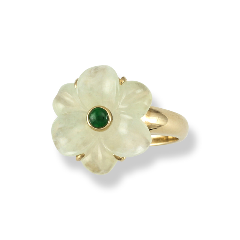 Carved Ice Jade Flower Ring by Mason-Kay