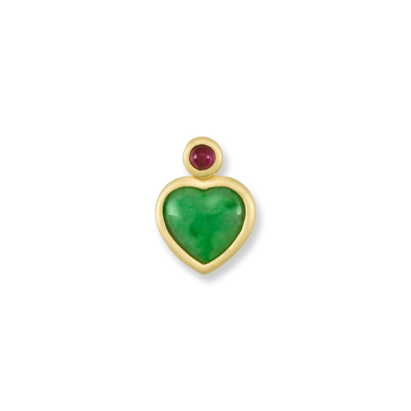 Natural Jade Heart Pendant With Ruby Top by Mason-Kay Jade