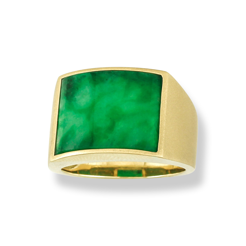 Wide Natural Green Jade Saddle Ring by Mason-Kay Jade