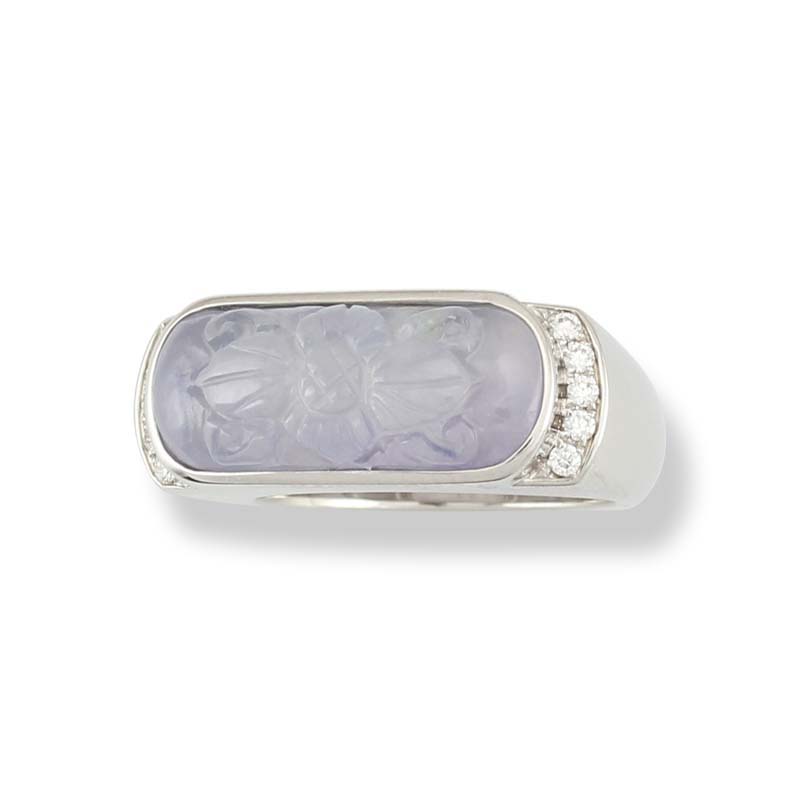 Carved Icy Lavender Jadeite Jade Saddle Ring by Mason-Kay