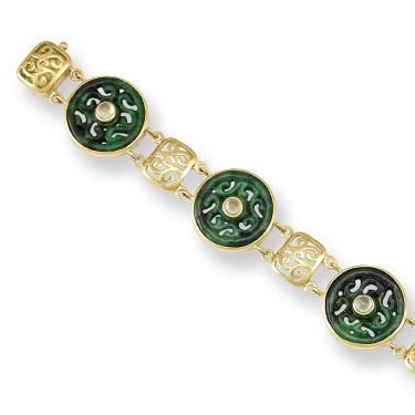 Carved Natural Green Jade Disc Bracelet