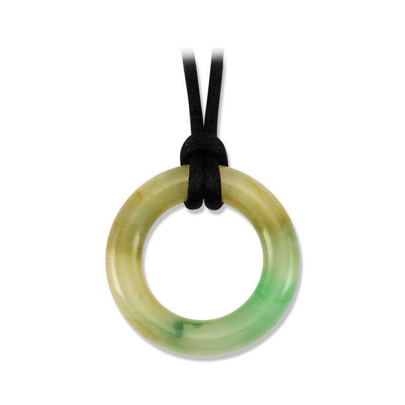 Green & Yellow Jadeite Jade Circle Necklace on Adjustable Cord by Mason-Kay Jade