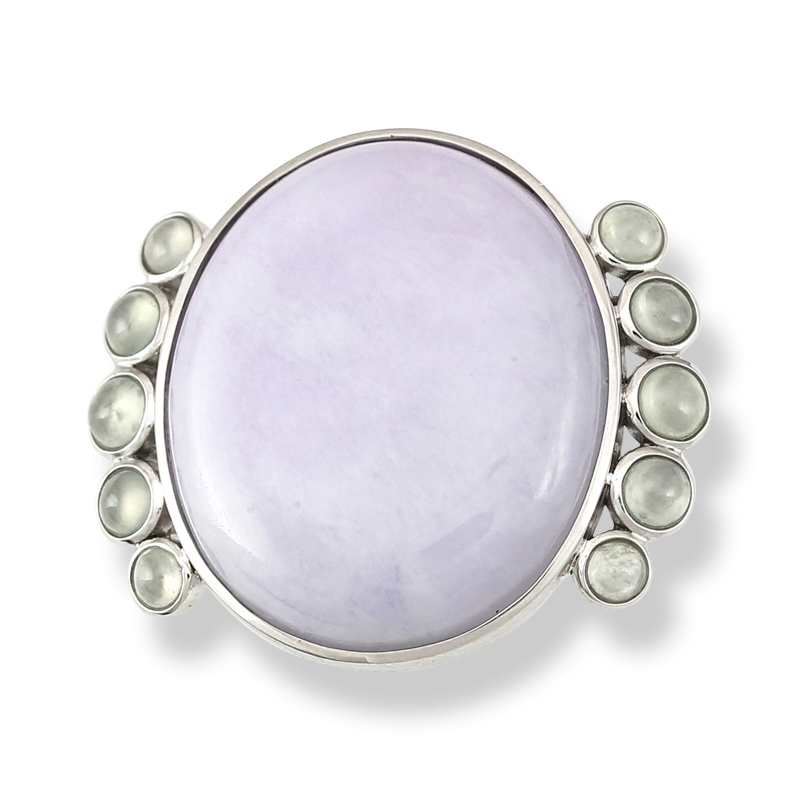 Large Natural Lavender Jade Oval Cabochon & Ice Jade Ring by Mason-Kay Jade