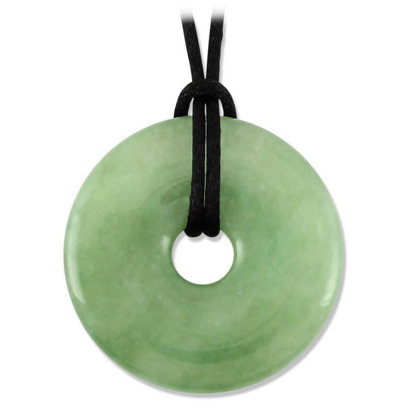 Large Natural Green Jade Pi Disc Necklace on Adjustable Cord by Mason-Kay Jade