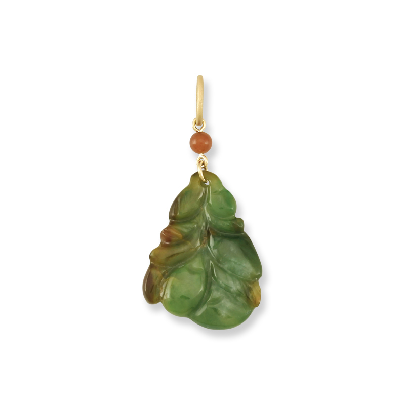 Carved Green & Red Jade Pendant by Mason-Kay Jade