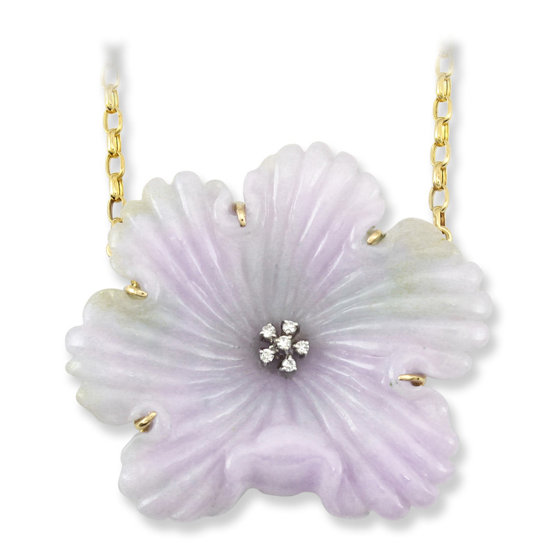 Lavender Jade Carved Flower Necklace by Mason-Kay Jade