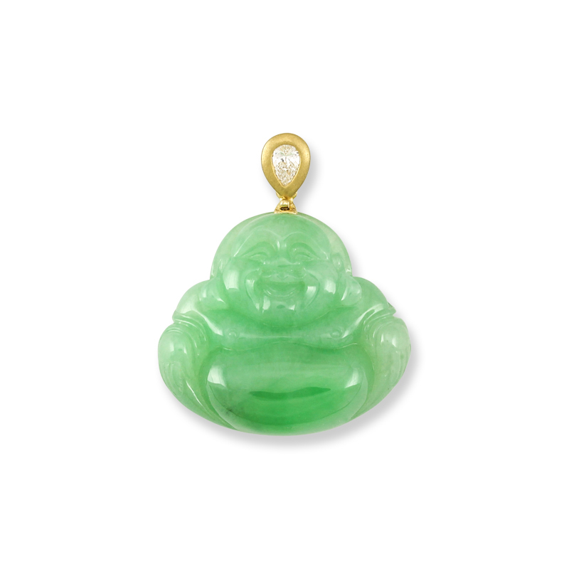 Natural green jadeite jade Buddha pendant by Mason-Kay Jade