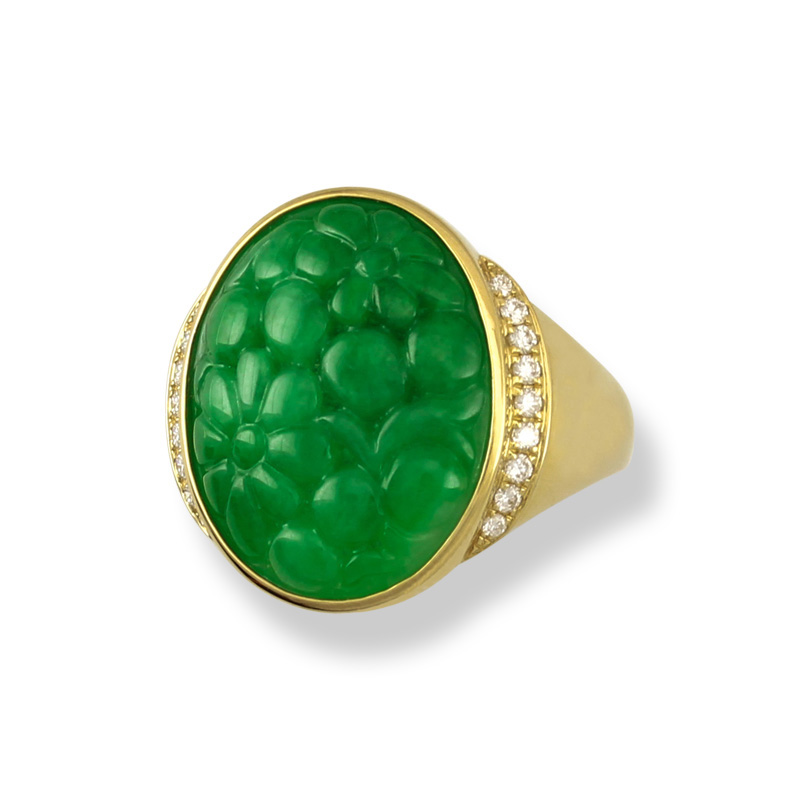 Beautiful Carved Natural Green Jade Oval Ring by Mason-Kay Jade