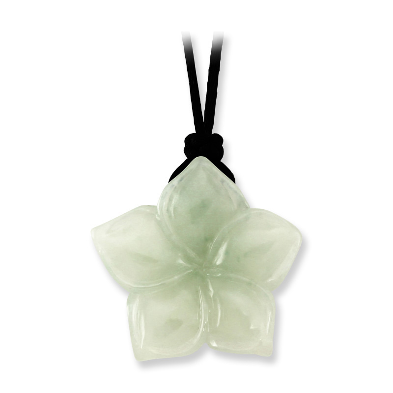 Carved Water Green Jade Flower on Adjustable Cord Necklace by Mason-Kay Jade