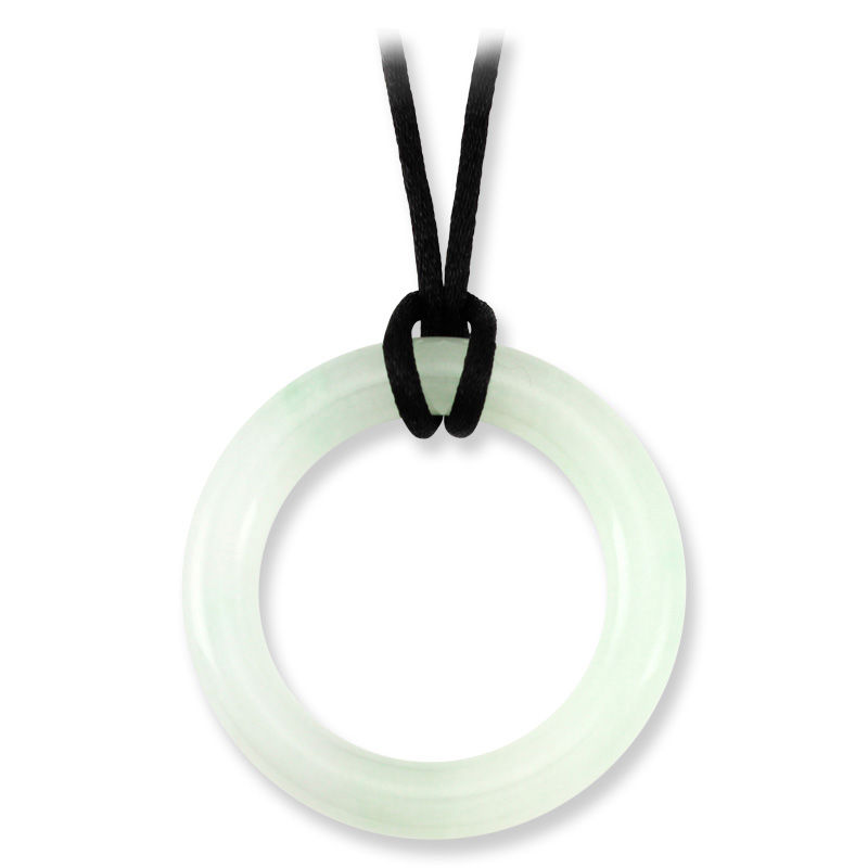 Icy White Jade Circle Pendant on Adjustable Silk Cord Necklace by Mason-Kay Jade