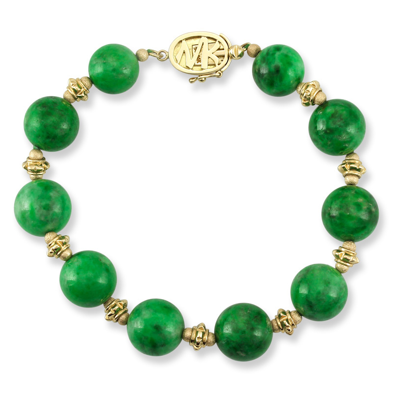 Vivid Natural Green Jade & 14K Yellow Gold Bracelet by Mason-Kay Jade