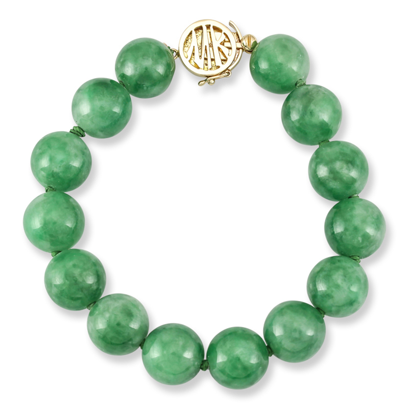 Large Natural Green Jade Bead Bracelet by Mason-Kay Jade