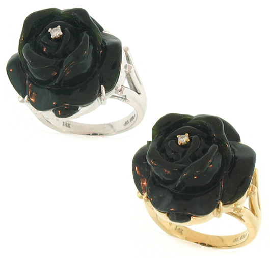 Black Jade Flower Rings