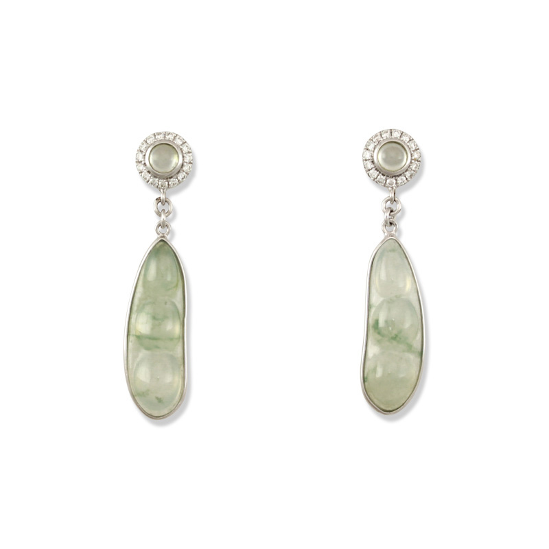 Ice Jade Pea Pod Drop Earrings by Mason-Kay Jade