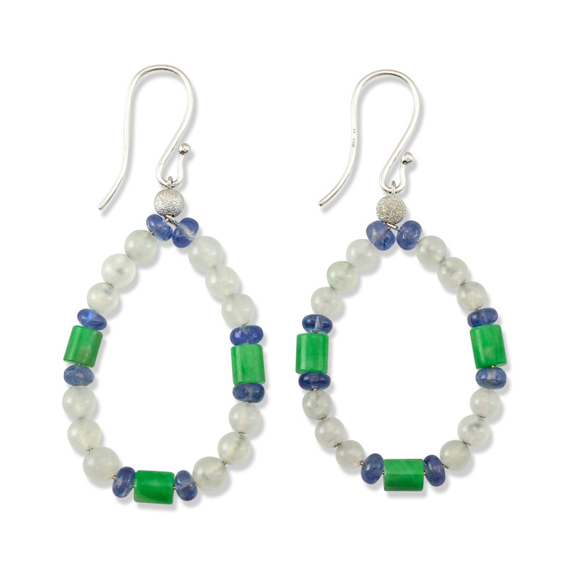 Ice Jade Hoop Earrings with Green Jade & Sapphire by Mason-Kay Jade