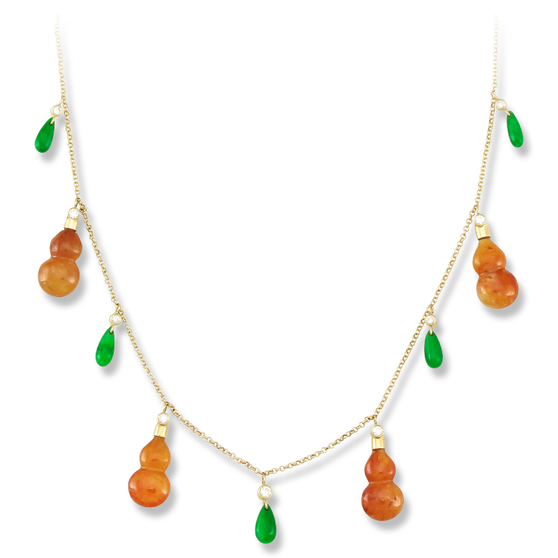 Natural Red Jade Gourds & Green Jade Tear Drop Necklace from Mason Kay Jade