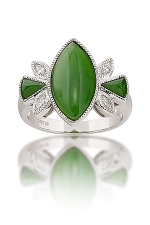 Navette or Marquis Shaped Green Jade Ring Featured in JCK Style Blog Post, Nov. 2016
