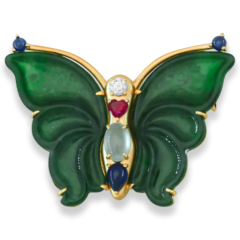 Fine Green Jadeite Jade Butterfly Pin Pendant by Kristina for Mason-Kay Jade